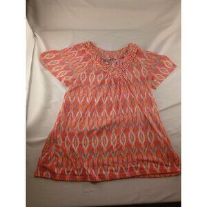 White Stag Multi-colored Blouse Size L (12-14) Peach Orange Grey